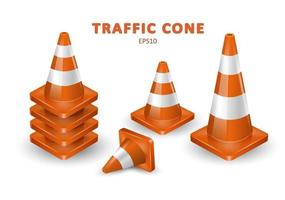 Traffic cones collection. Isometric set of icons for web design isolated on white background. Realistic vector illustration.