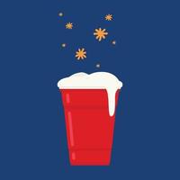 Plastic cups vector. Red Beer Pong plastic cups with ball. Traditional drinking game vector illustration.