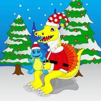 pequeño dinosaurio navidad con santa, vectorial, eps10, editable vector