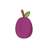 Prunes cartoon vector. symbol. logo design. Fresh plum with green leaf in cartoon style. Vector whole and parts sweet plum isolated on a white background.