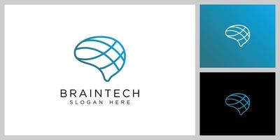 brain technology logo design line style vector