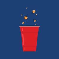 Plastic cups vector. Red Beer Pong plastic cups with ball. Traditional drinking game vector illustration.