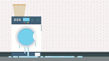 Broken washing machine. Washing machine vector. water leak. free space for text. copy space. vector