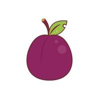 Prunes cartoon vector. symbol. logo design. Fresh plum with green leaf in cartoon style. Vector whole and parts sweet plum isolated on a white background.