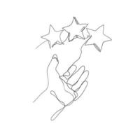 continuous line drawing hand holding star illustration vector isolated