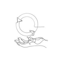 continuous line drawing circular arrow on palm hand illustration vector