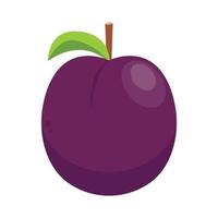 Prunes cartoon vector. symbol. logo design. Fresh plum with green leaf in cartoon style. Vector whole and parts sweet plum isolated on a white background.