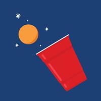 Plastic cups vector. Red Beer Pong plastic cups with ball. Traditional drinking game vector illustration.