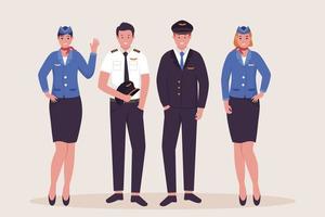 colección de pilotos vectoriales y auxiliares de vuelo. ilustraciones para sitios web, páginas de inicio, aplicaciones móviles, carteles y pancartas. ilustración de vector plano de moda