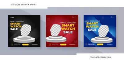 Smart watch product sale collection set social media post square web banner template Pro Vector