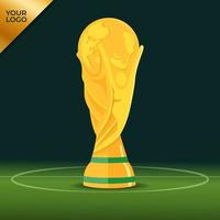 World cup trophy with football field background vector