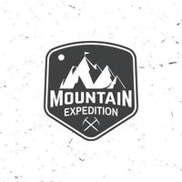 Vintage typography design with ice ax and mountain silhouette. vector