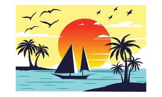 Summer Sunset Natural Vector and Illustrations Design.