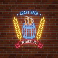 Retro neon Beer Bar sign on brick wall background. vector