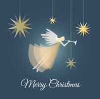 Beautiful elegant Christmas card with angel. Angel of the city at Christmas. vector
