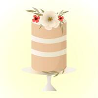 Wedding cake decorated with flowers and leaves. birthday or wedding cake vector