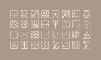 Set of creative modern art deco icons in flat line style drawing on coffee background. vector