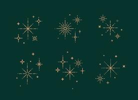 salpicaduras de tintineo, estrellas, brillando en un dibujo de estilo art deco de línea plana sobre fondo verde vector