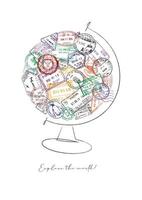 Globe made from a passport stamps different countries with lettering explore the world vector