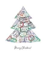 Christmas Tree made from a passport stamps different countries vector