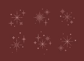 Clink splashes, stars, glowing in flat line art deco style drawing on red background vector