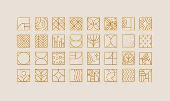 Set of creative modern art deco icons in flat line style drawing on beige background. vector