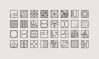 Set of creative modern art deco icons in flat line style drawing on gray background. vector