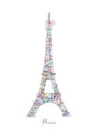 torre eiffel hecha con sellos de pasaporte de diferentes países con letras de parís vector