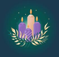 Christmas card with candles and mistletoe, symbolizing Advent vector