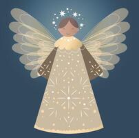 starry herald angel. Beautiful and delicate Christmas angel with wings in warm golden shades vector