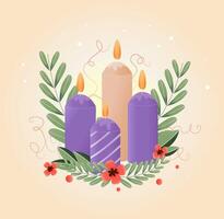 Christmas card with candles and mistletoe, symbolizing Advent vector