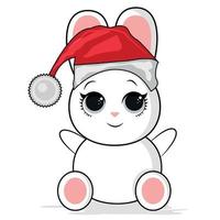 Christmas Happy New Year 2023. Christmas Cute white funny rabbit. Christmas Bunny character vector