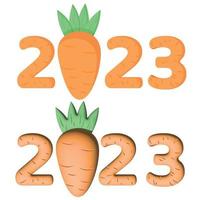 ilustración vectorial con conejos, comida vegetal de zanahoria colección de diseño de impresión de moda del símbolo del año nuevo chino 2023, año del conejo de navidad. paquete de pegatinas plantilla de tarjeta de felicitación vector