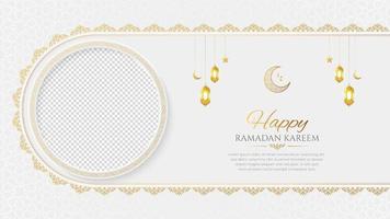 ramadan kareem fondo islámico de lujo dorado con bordes árabes y marco de fotos vector