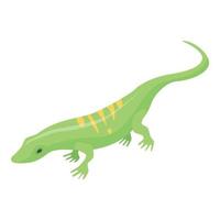 Striped green lizard icon, isometric style vector