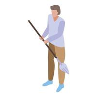 Volunteer cleaning floor icon, isometric style vector