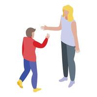 Kid help woman icon, isometric style vector