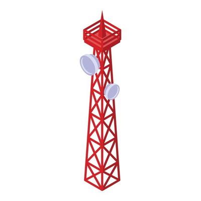 Tv antenna tower icon, isometric style
