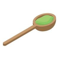 Wood spoon matcha tea icon, isometric style vector