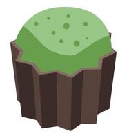 Matcha tea cup cake icon, isometric style vector