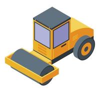 Road construction roller icon, isometric style vector