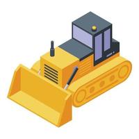 bulldozer, máquina excavadora, icono, isométrico, estilo vector