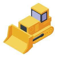 Yellow tractor bulldozer icon, isometric style vector