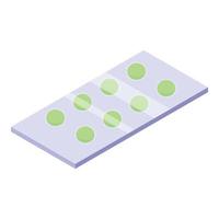 Green pill blister icon, isometric style