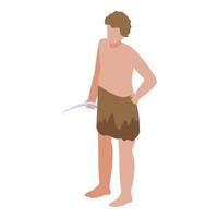 Stone age boy icon, isometric style vector