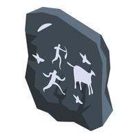 icono de pared pintada de la edad de piedra, estilo isométrico vector