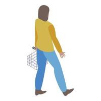 mujer con icono de carrito de compras, estilo isométrico vector