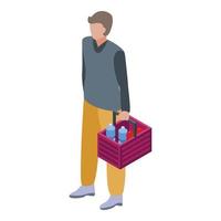 Man full shop basket icon, isometric style vector