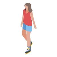 Girl on rollers icon, isometric style vector