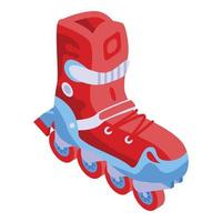 icono rojo de patines en línea, estilo isométrico vector